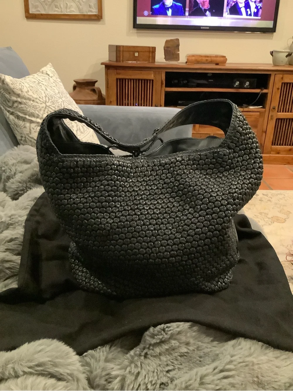 Black Merino Lamb Soft Hobo Bag